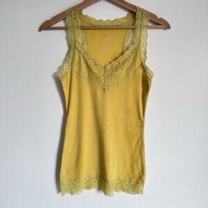 Y2K Mossimo Supply Co Thick Lace Racerback Tank Yellow S Stretch Fitted Preppy
